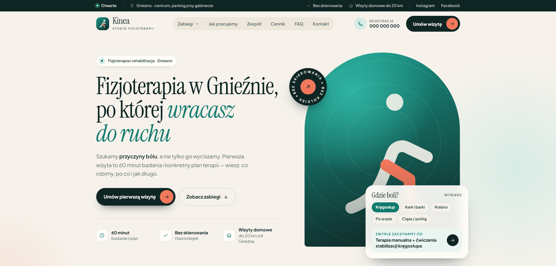 Strona demo dla fizjoterapeuty – projekt Janek Studio